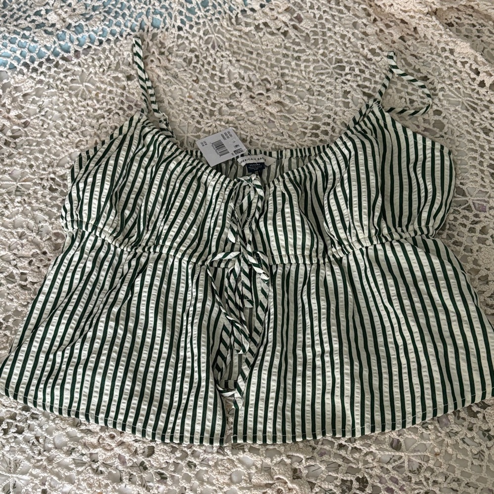 American Eagle Outfitters Green and White Striped Camisole tank top